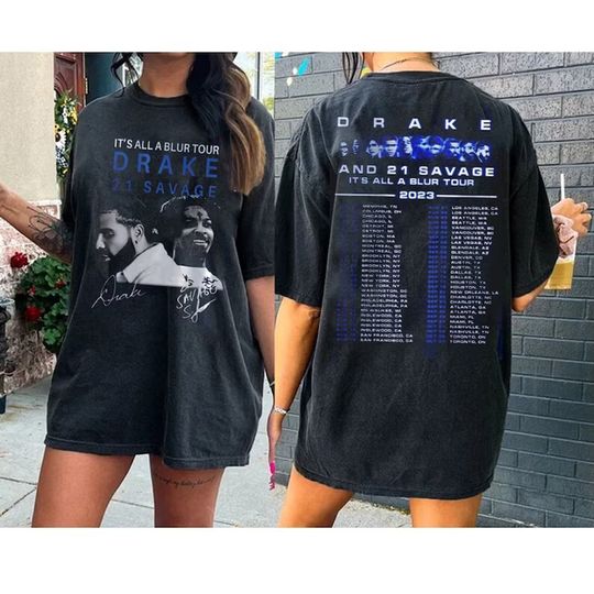 Discover Vintage Drake 21 Savage Tour T-Shirt, Drake It's All A Blur Tour 2023 Shirt
