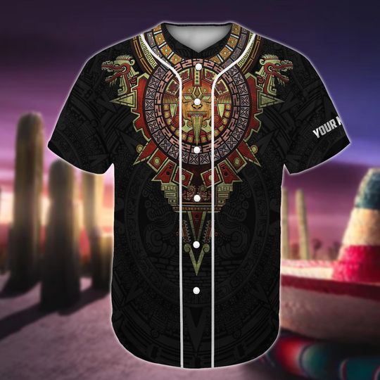 Discover Personalized Your Name Mexico Baseball Shirt, Mexican Symbol 3D All Over Print Baseball Jersey