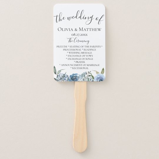 Discover Dusty Blue Botanical Wedding Program Hand Fan