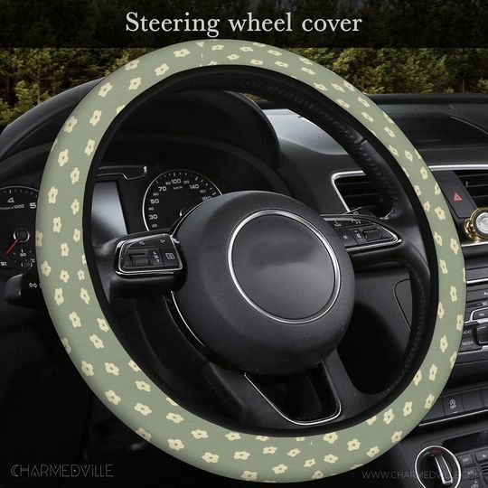 Discover Floral Steering wheel cover, Green Car Steeringwheel