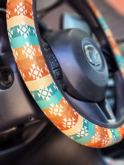 Discover Warm Tones Aztec Steering Wheel Cover