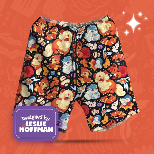 Discover Growlithe Orange  Hawaiian Shorts, Growlithe Orange Tropical Hawaiian Shorts