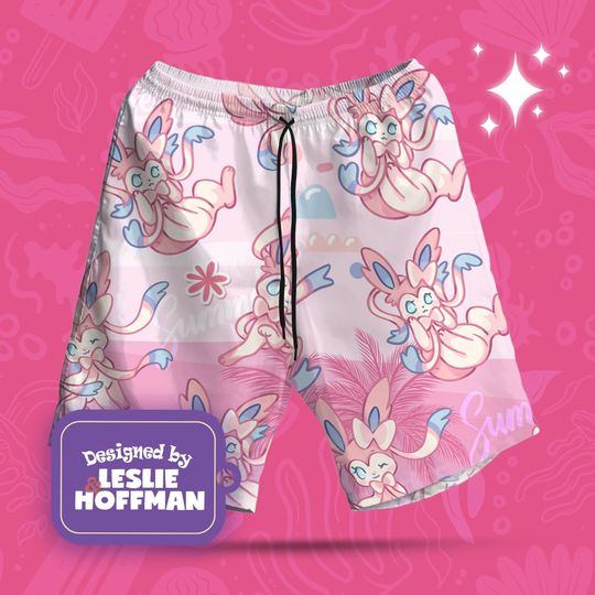 Discover Sylveon Beach Hawaiian Shorts, Sylveon Beach Tropical Hawaiian Shorts