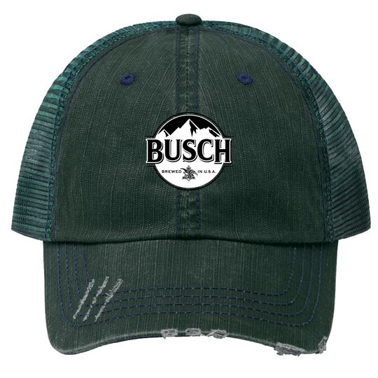 Discover Busch Beer Black & White Logo Print Trucker Hat