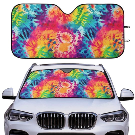 Discover Tie Dye Car Sunshade for Vehicles Rainbow Sun Shade
