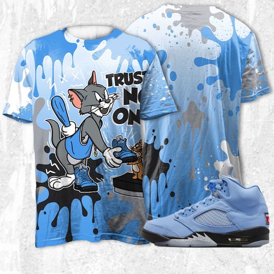 Discover AJ 5 University Blue match Trust No One Cat And Mouse 3D Splash Unisex