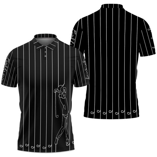 Discover Black & White Pinstripe Continuous Golfer Polo Shirt