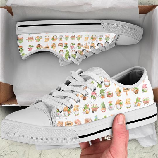 Discover Garden Gnomes and Tulip Garden Dcor Full Patterned Women's Low Top Sneakers