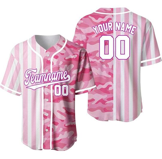Discover Custom Camo Pink Pinstripe Split 3D All Over Print Baseball Jersey