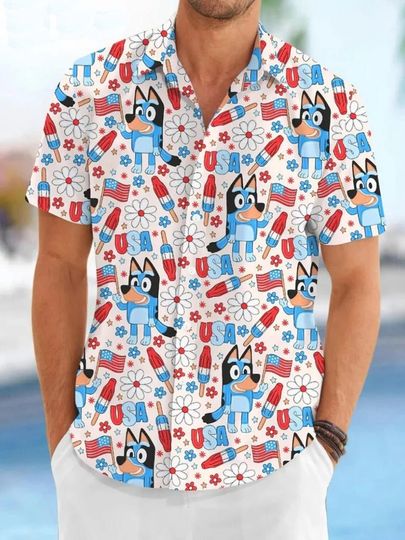 Discover BlueyDad And Bingo 4th Of July Hawaiian Shirt