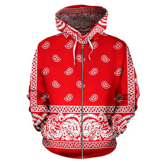 Discover Red Bandanna Zip Up Hoodie
