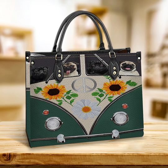 Discover Pug Hippie Bus Leather Bag