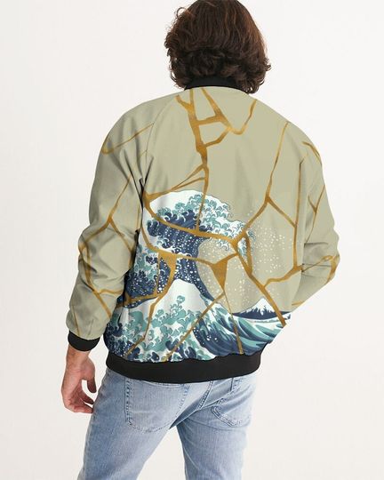 Discover Cracked Great Wave Painting Bomber Jacket  The Great Wave Off Kanagawa Bomber
