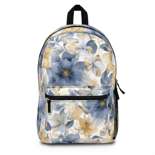 Discover Floral Backpack, Girl's Bookbag, Blue Flower Backpack