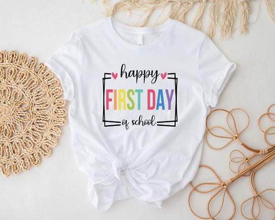 Discover Happy First Day Of School T-Shirt, Back To School Gift Shirt, Matching Teacher Student Tee, Kindergarten Teacher Tee