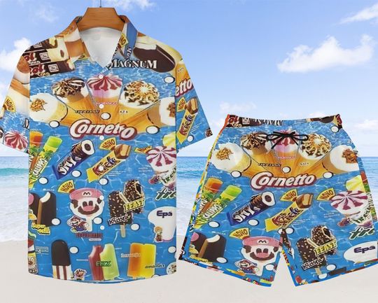 Discover Ice Cream Hawaiian Shirt Shorts, Tropical Aloha Shirt, Hawaiian shirt, Swim Trunks, Ice Cream Shirt