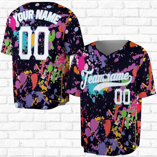 Discover Customize Name, Number and Team Name Splashes Graffiti Pattern Baseball Jersey