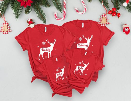 Discover Personalized Reindeer Family Shirts, Personalized Family Matching Shirts, Custom Xmas Shirt, KT187