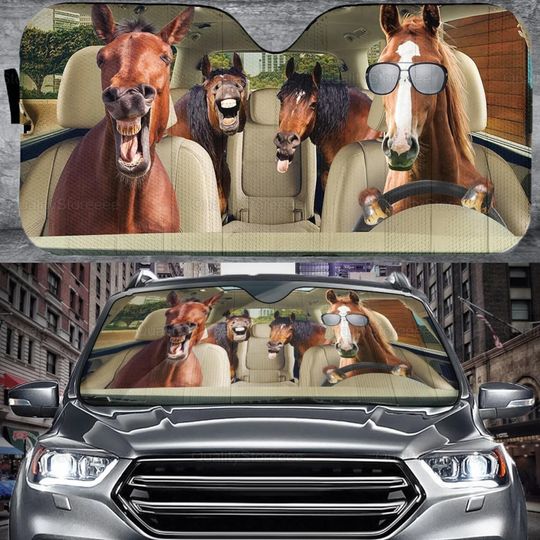 Discover Horses Family Driving Car Sunshade, Four Horses Car Sun Protector