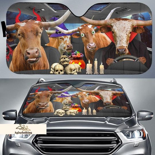 Discover Longhorn Cow Car Sun Shade, Cow Halloween Sunshade