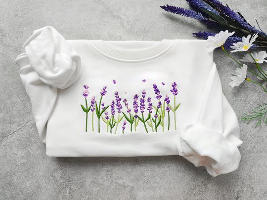 Discover Lavender Embroidered Sweatshirt, Floral Sweatshirt