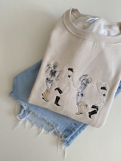 Discover Cowboy Skeletons Shirt -- Embroidered Halloween Sweatshirt
