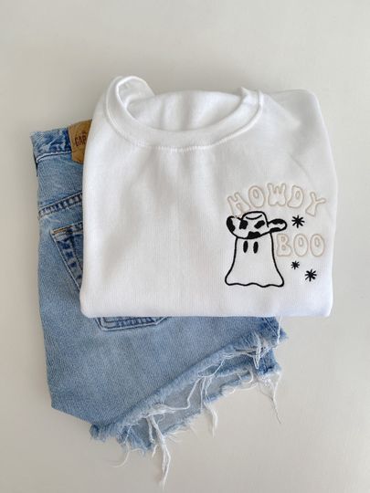 Discover Howdy Boo Crewneck -- Embroidered, Halloween Sweatshirt
