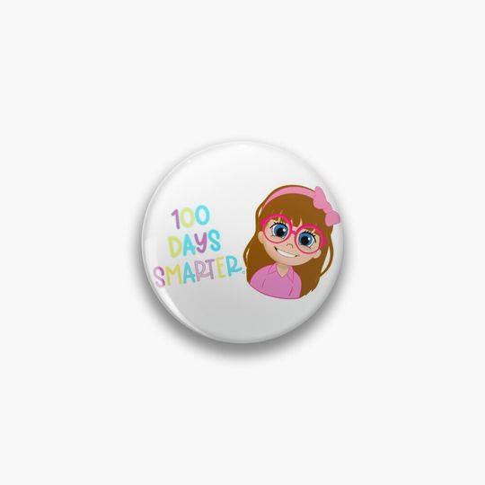 Discover 100 days smarter, Pink girl cartoon Pin