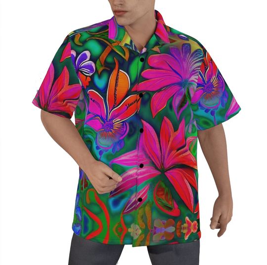 Discover Aloha Hawaiian Shirt Magenta Purple Floral Tropical Mans