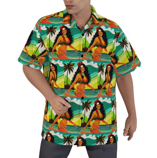 Discover Pin Up Girl Shirt Luau Bowling Hula Cotton Hawaiian Shirt Vintage