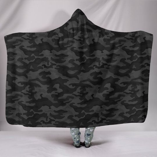 Discover Dark Grey Camouflage Hooded Blanket