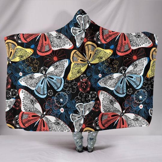 Discover Colorful Butterflies Decor Art Black Hooded Blanket