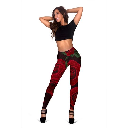 Discover Red Roses Floral Flowers Womens Leggings