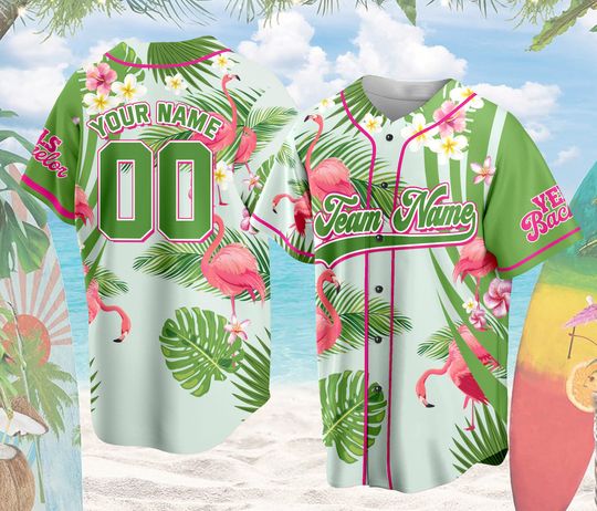 Discover Personalized Name Tropical Flamingo Baseball Jersey, Flamingo Jersey For Baseball Lovers