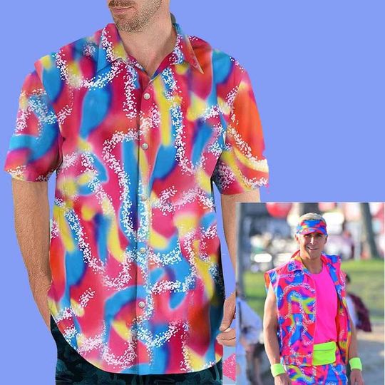 Discover Pink and Green Beach Men's Hawaiian Casual Shirt