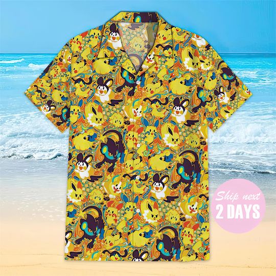 Discover PKM Yellow Color Hawaiian Shirt, Soft Hawaii Shirt, 3D Hawaiian Aloha Shirt, Summer Beach Shirt