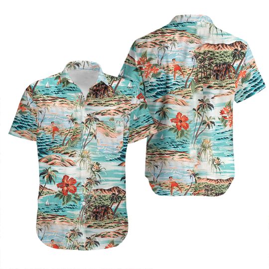Discover Vintage 1950s Penneys Label Net Fisherman Rayon Hawaiian Shirt