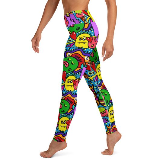 Discover High Waisted Yoga Leggings with Pocket - Cool Quirky Colorful Cartoon