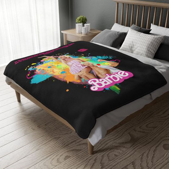Discover Barbie: The Movie, Black Velveteen Minky Blanket