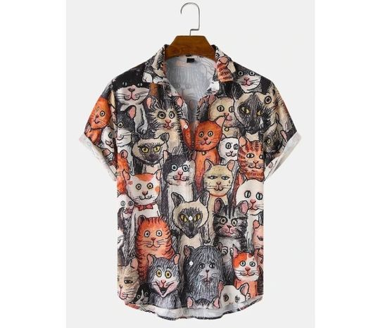 Discover Cat Mens Hawaiian Shirt 3D animal black cat  Shirt