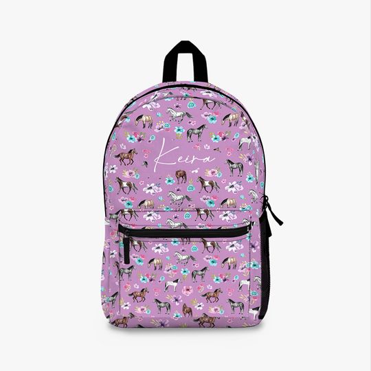 Discover Personalized Purple Floral Horses Backpack