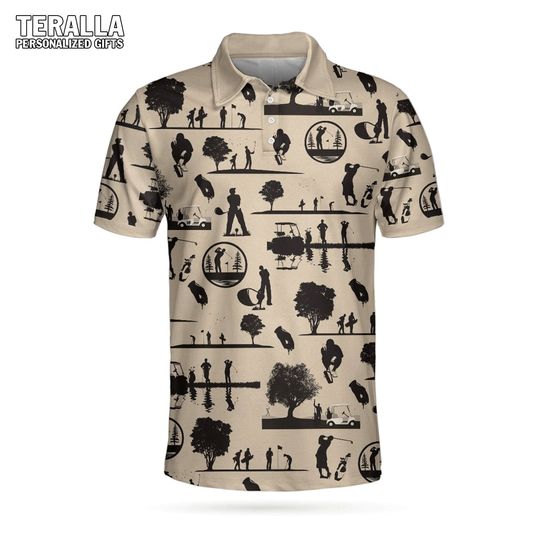 Discover Beige Vintage Silhouette Golfers Polo Shirt