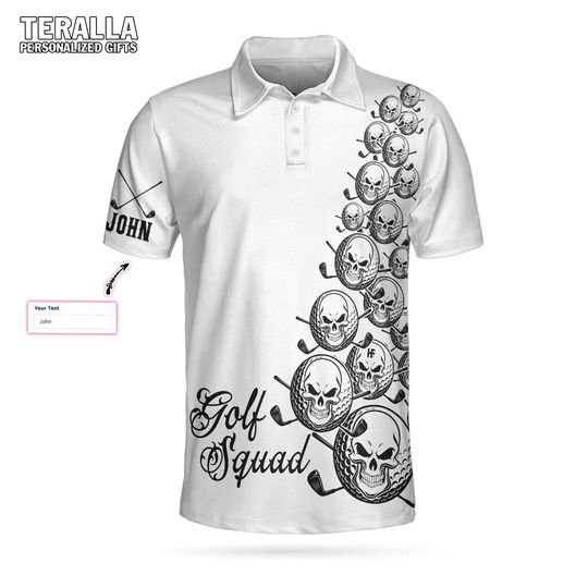 Discover Skull Golfer Custom Polo Shirt White Golf Squad Shirt Personalized Golf Shirts