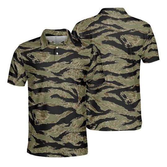 Discover Rhodesian Jungle Tiger Stripe Camo Performance Golf Polo
