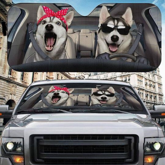 Discover Husky Couple Car Windshield Sunshade Decor