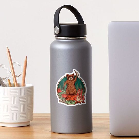 Discover Raccoon Camp Illustration Sticker