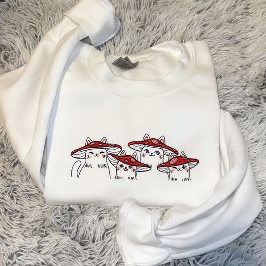 Discover Mushroom Cats Embroidered Sweatshirt - Cat Lovers Gift