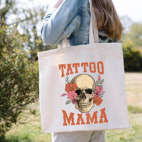 Discover Cool Mom Tote Bag, Skeleton Tote Bag, Tattoo Gift Bag