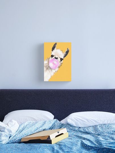 Discover Bubble Gum Sneaky Llama in Mustard Yellow | Canvas Print