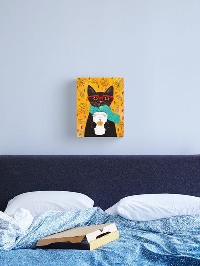 Discover Autumn Pumpkin Coffee Cat | Canvas Print